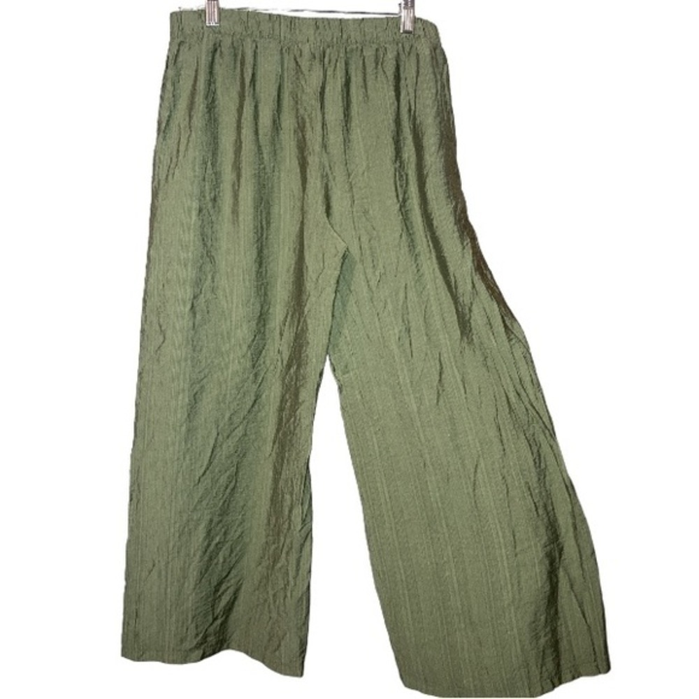 Topshop woman’s olive green wide leg crinkle ankle pants size 4 Small - Picture 9 of 13